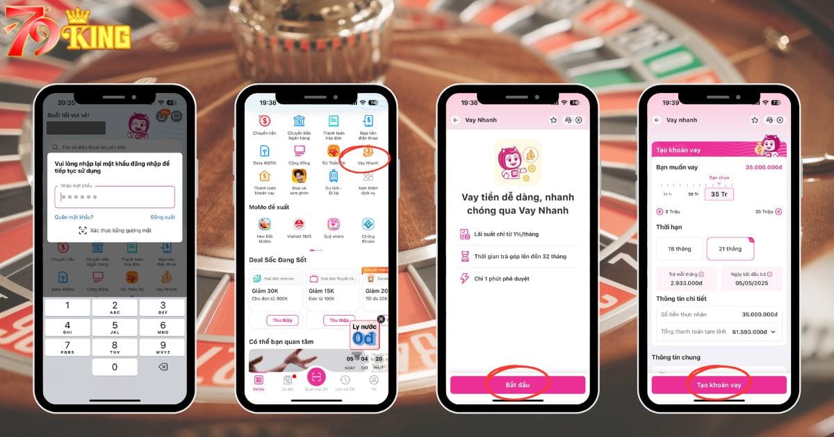 Các bước thực hiện vay tiền trên ứng dụng Momo để nạp tiền 79KING